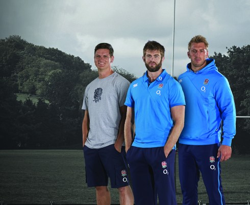 Freddie Burns, Geoff Parling and Chris Robshaw wearing the Canterbury England Training Kit